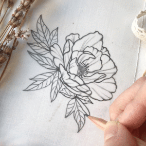 Illustrazioni inchiostrate, illustrazioni botaniche disegnate a mano, peonia