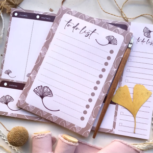 Set planner e block notes gingko con foglia