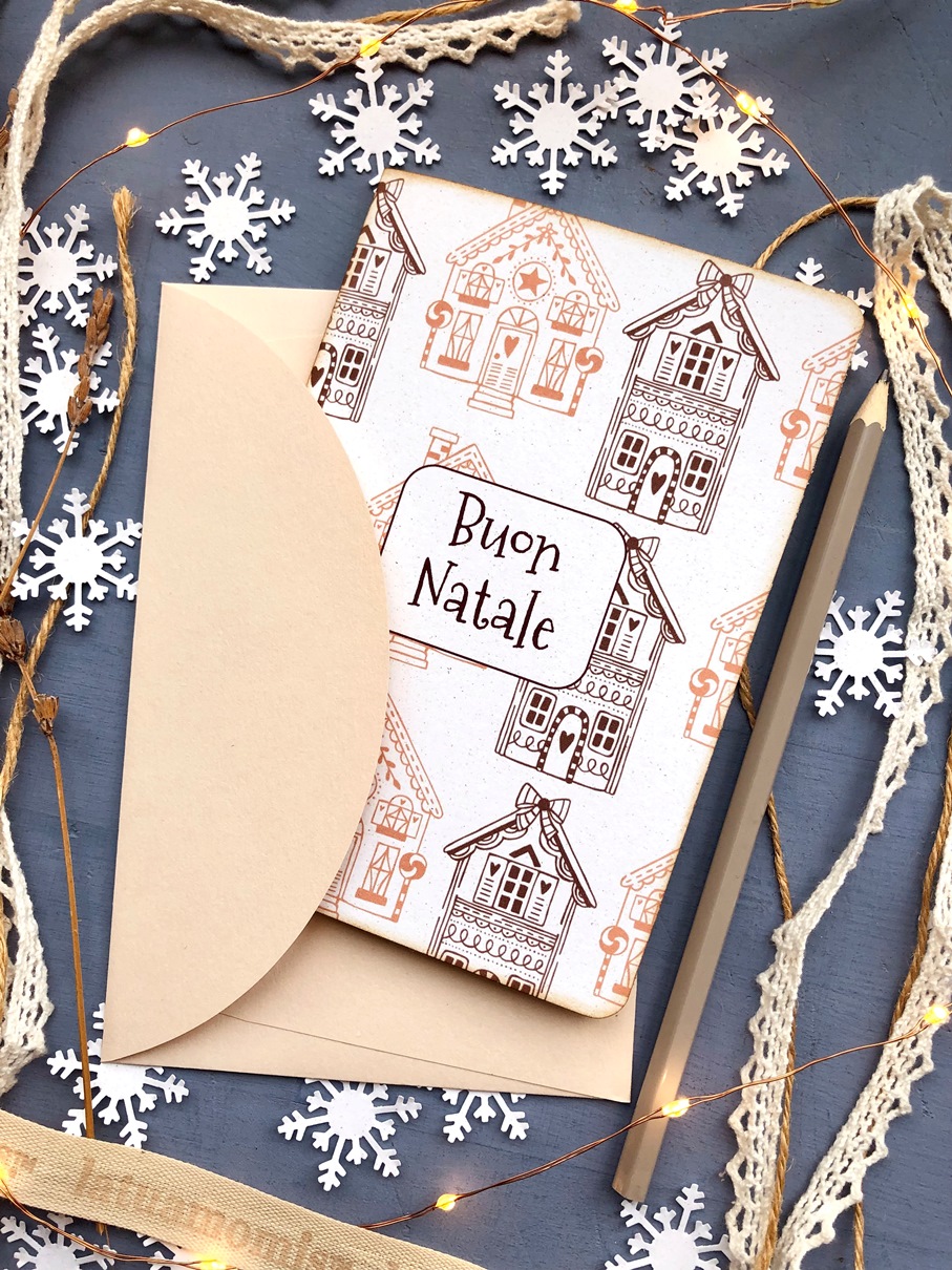 set biglietti natalizi decoro casette